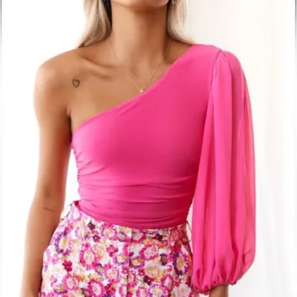 Hello Molly Hot pink one sleeve bodysuit